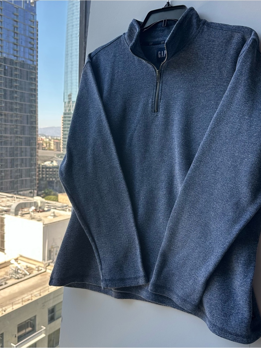 GAP Men's Quarter Zip Sweater Blue Heathered Size XXL